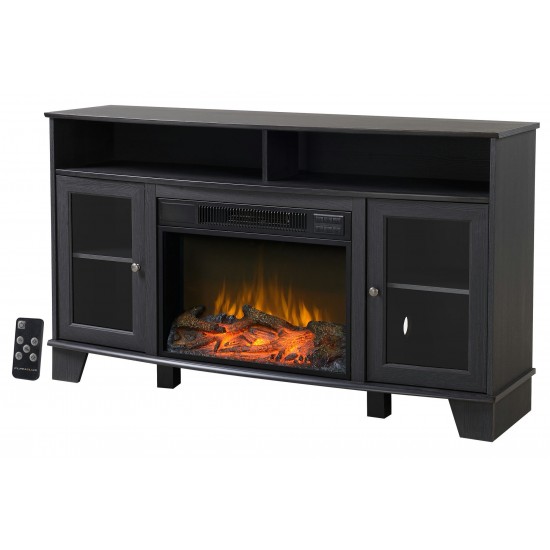 Black Painted Finish TV Stand With Fireplace