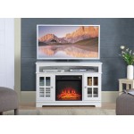 Painted White Finish TV Stand With Fireplace