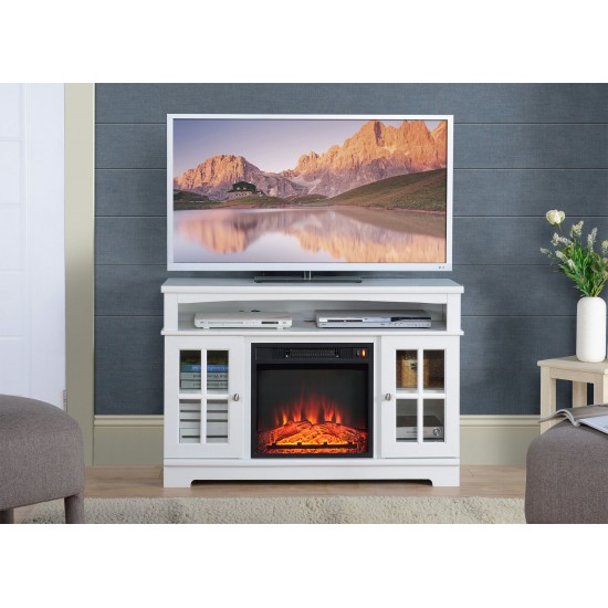 Painted White Finish TV Stand With Fireplace