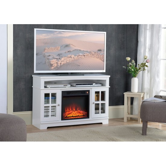 Painted White Finish TV Stand With Fireplace