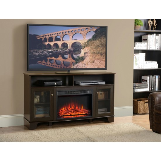 Wilson Oak Finish TV Stand With Electric Fireplace