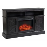 Rustic Dark Wood TV Stand With Fireplace