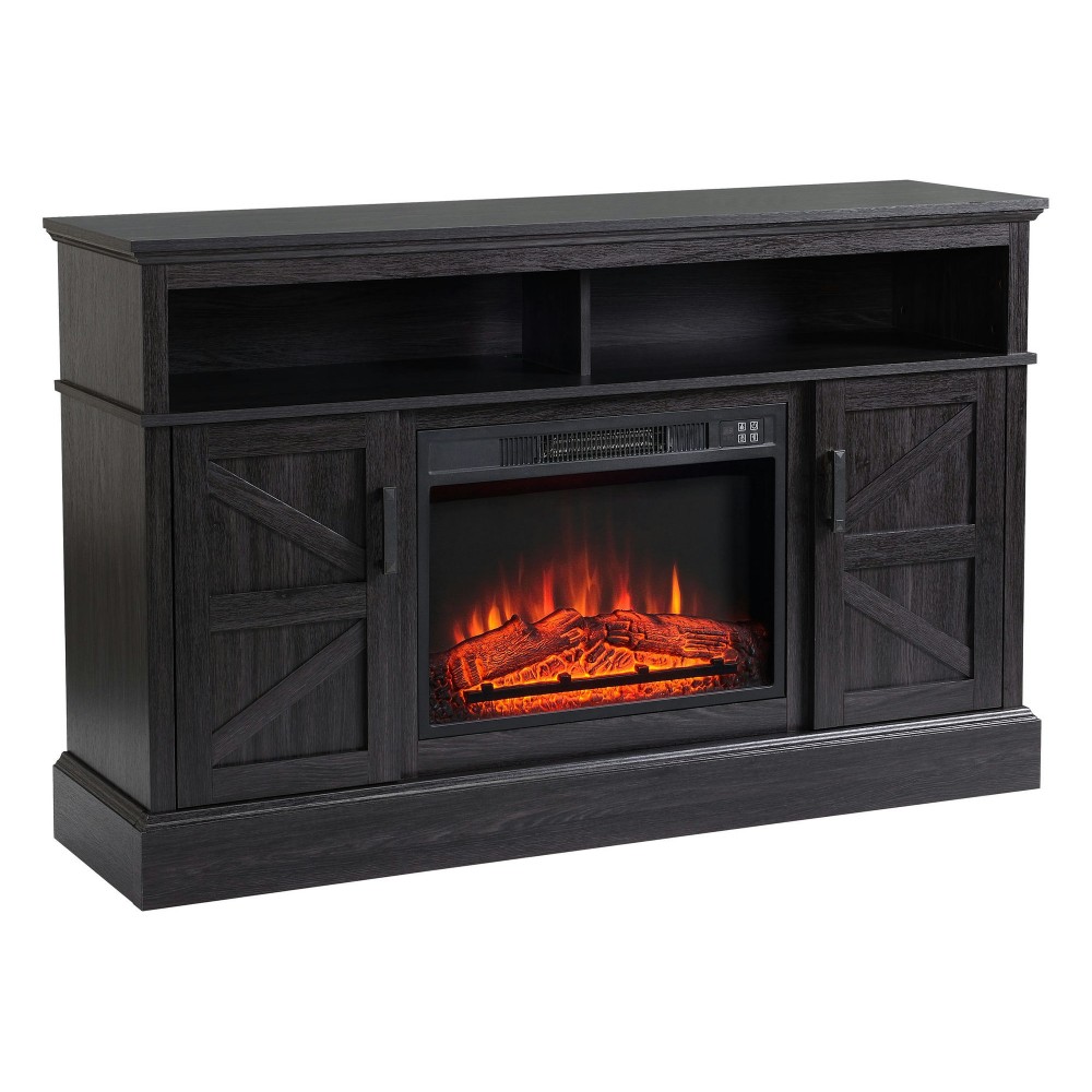 Rustic Dark Wood TV Stand With Fireplace