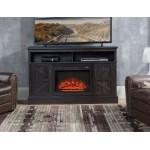 Rustic Dark Wood TV Stand With Fireplace