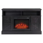 Rustic Dark Wood TV Stand With Fireplace