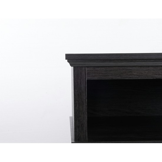 Rustic Dark Wood TV Stand With Fireplace