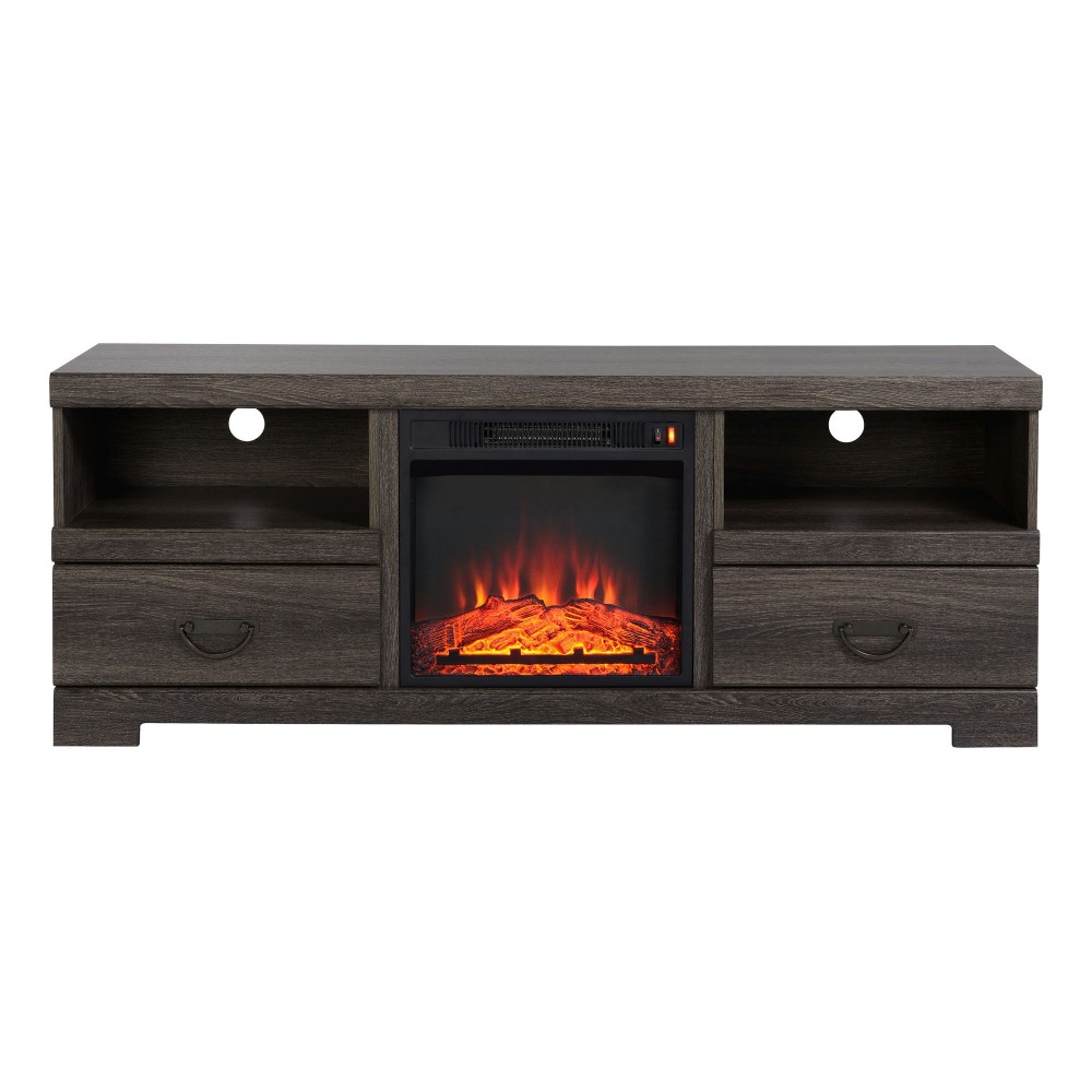 Weathered Oak TV Stand with Fireplace