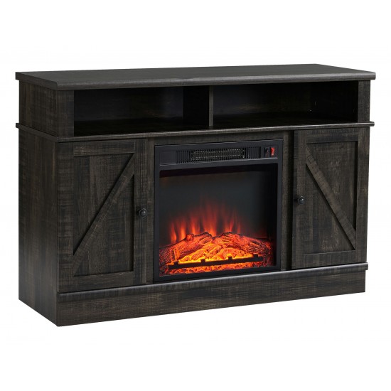 Rustic Dark Brown Wood TV Stand With Fireplace