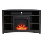 Corner Unit Rough Sawn Dark Oak Finish TV Stand with Built In Electric Fireplace