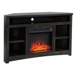 Corner Unit Rough Sawn Dark Oak Finish TV Stand with Built In Electric Fireplace