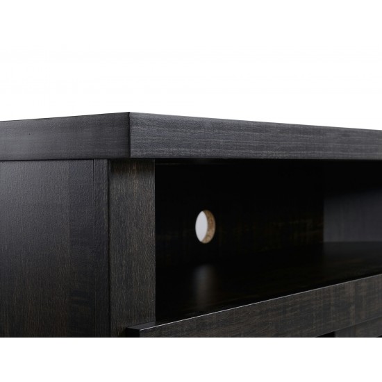 Corner Unit Rough Sawn Dark Oak Finish TV Stand with Built In Electric Fireplace