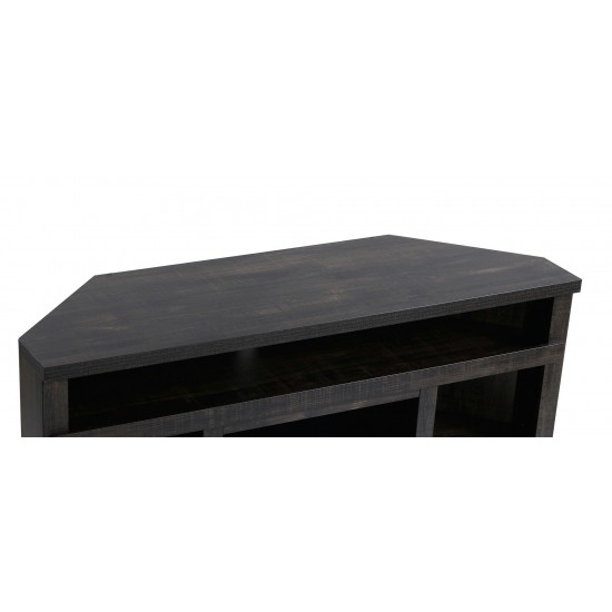 Corner Unit Rough Sawn Dark Oak Finish TV Stand with Built In Electric Fireplace