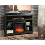 Corner Unit Rough Sawn Dark Oak Finish TV Stand with Built In Electric Fireplace