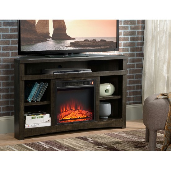 Corner Unit Rough Sawn Dark Oak Finish TV Stand with Built In Electric Fireplace