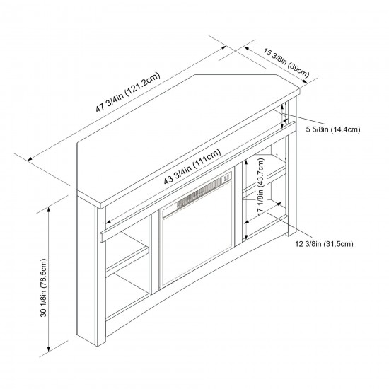 Corner Unit Rough Sawn Dark Oak Finish TV Stand with Built In Electric Fireplace