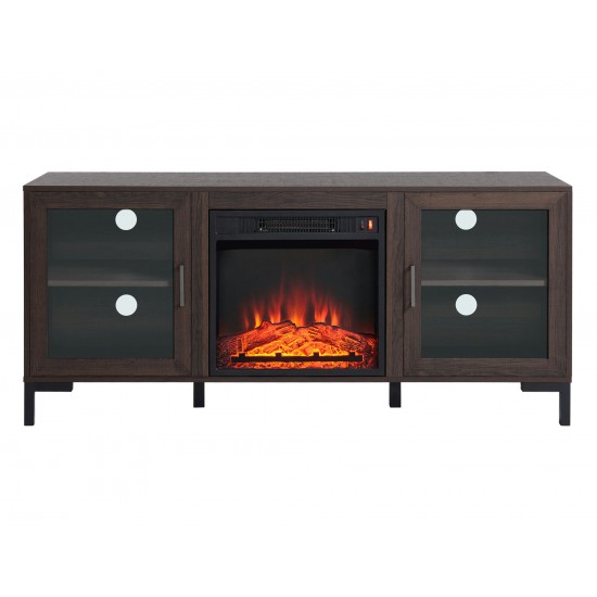 Dark Oak Finish TV Stand with Built In Electric Fireplace