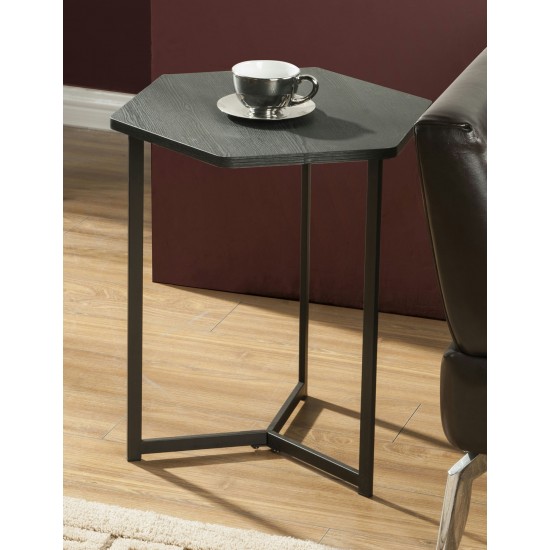 Dark Wood Finish Top Hexigon Side Table With Metal Base