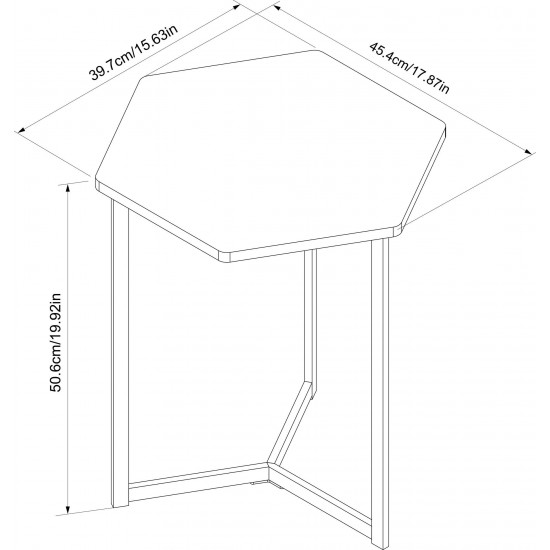 Weathered Pine Finish Top Hexigon Side Table With Metal Base