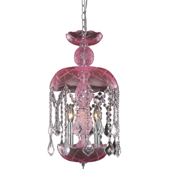 Elegant Lighting Rococo 3 Light Pink Pendant Rosaline (Pink) Royal Cut Crystal