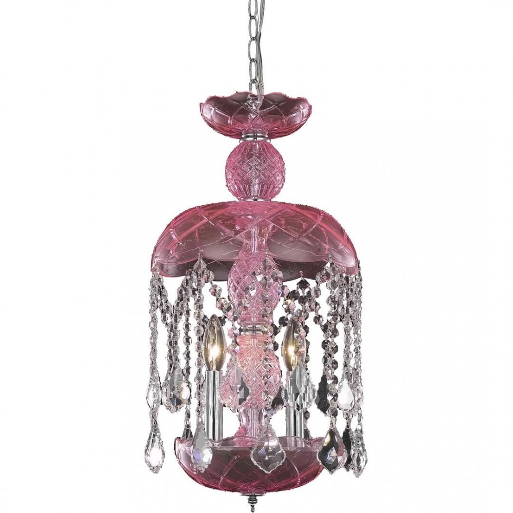 Elegant Lighting Rococo 3 Light Pink Pendant Rosaline (Pink) Royal Cut Crystal