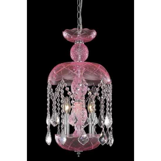 Elegant Lighting Rococo 3 Light Pink Pendant Rosaline (Pink) Royal Cut Crystal