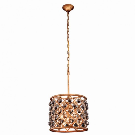 Elegant Lighting 14" Pendant Lamp with 3 E12 Light Bulbs and Royal Cut Clear Crystal Trim in Golden Iron Finish