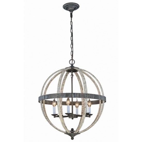 Elegant Lighting Orbus Collection Pendant Lamp D:24 H:29 Lt:6 Ivory wash & Steel grey Finish