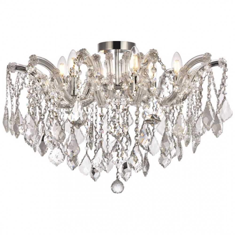 Elegant Lighting Maria Theresa 6 Light Chrome Flush Mount Clear Royal Cut Crystal