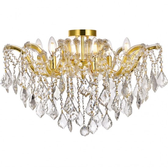 Elegant Lighting Maria Theresa 6 Light Gold Flush Mount Clear Royal Cut Crystal