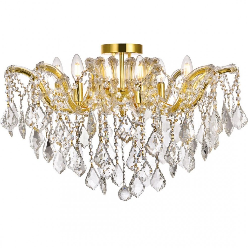 Elegant Lighting Maria Theresa 6 Light Gold Flush Mount Clear Royal Cut Crystal