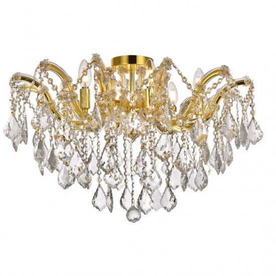 Elegant Lighting Maria Theresa 6 Light Gold Flush Mount Clear Royal Cut Crystal