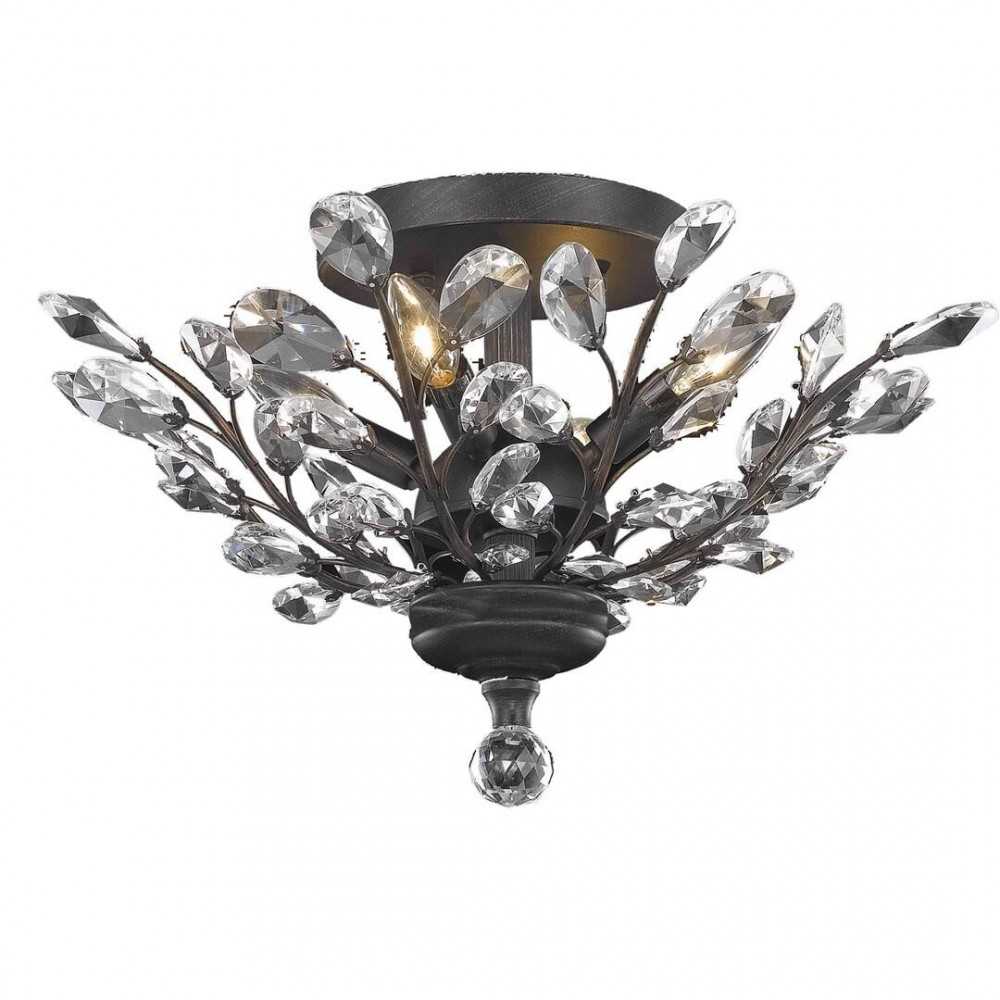Elegant Lighting Orchid 4 Light Dark Bronze Flush Mount Clear Elegant Cut Crystal