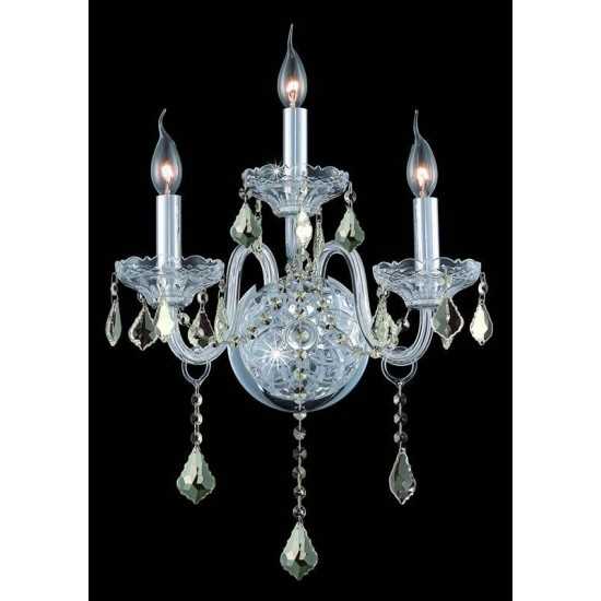 Elegant Lighting Verona 3 Light Chrome Wall Sconce Golden Teak (Smoky) Swarovski Elements Crystal