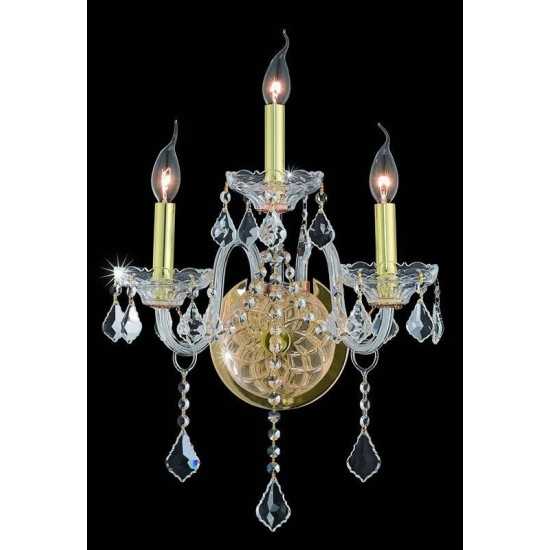 Elegant Lighting Verona 3 Light Gold Wall Sconce Clear Swarovski Elements Crystal