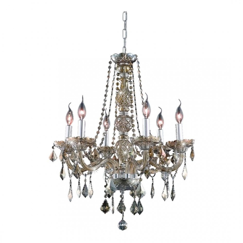 Elegant Lighting Verona 6 Light Golden Teak Chandelier Golden Teak (Smoky) Royal Cut Crystal