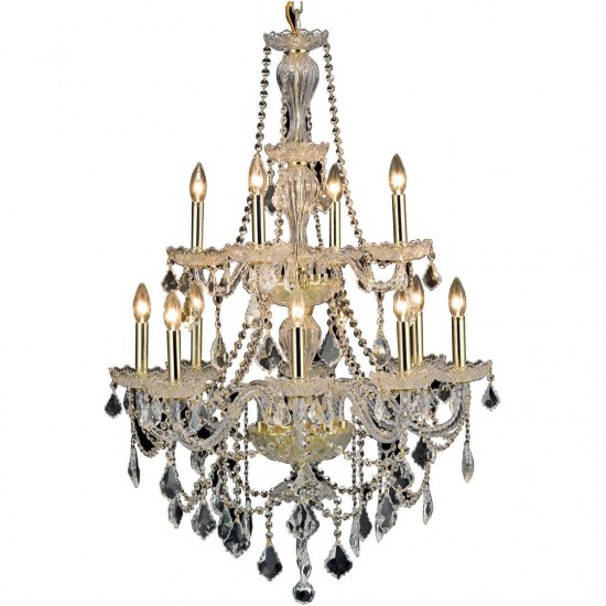 Elegant Lighting Giselle 12 Light Gold Chandelier Clear Royal Cut Crystal