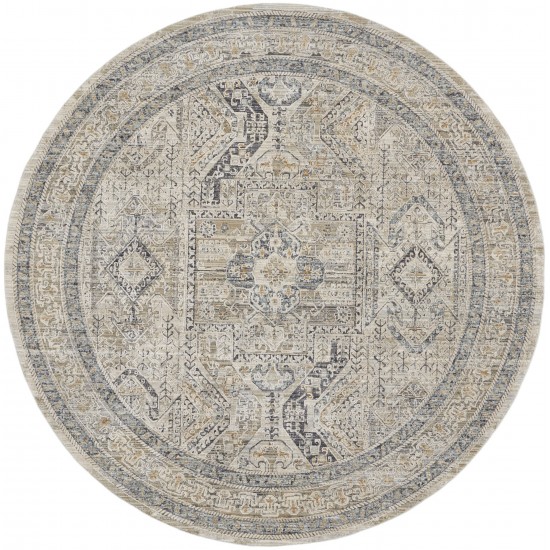 Nourison Lynx 7'10" Round Ivory/Grey/Blue Bohemian Indoor Rug