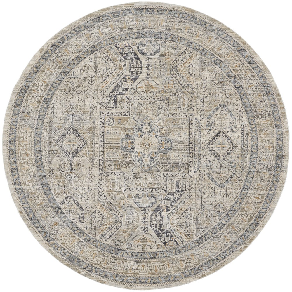 Nourison Lynx 7'10" Round Ivory/Grey/Blue Bohemian Indoor Rug