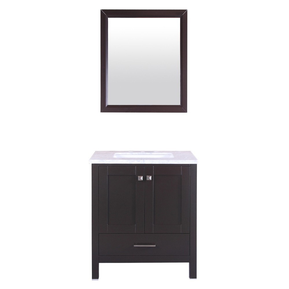 Eviva Aberdeen 24" Espresso Transitional Bathroom Vanity w/ White Carrara Top