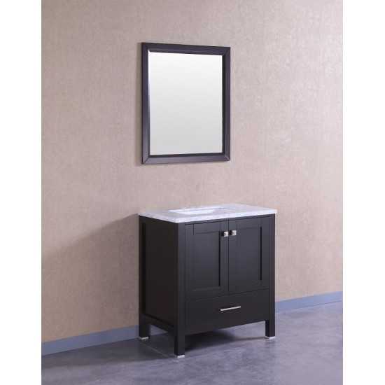 Eviva Aberdeen 24" Espresso Transitional Bathroom Vanity w/ White Carrara Top