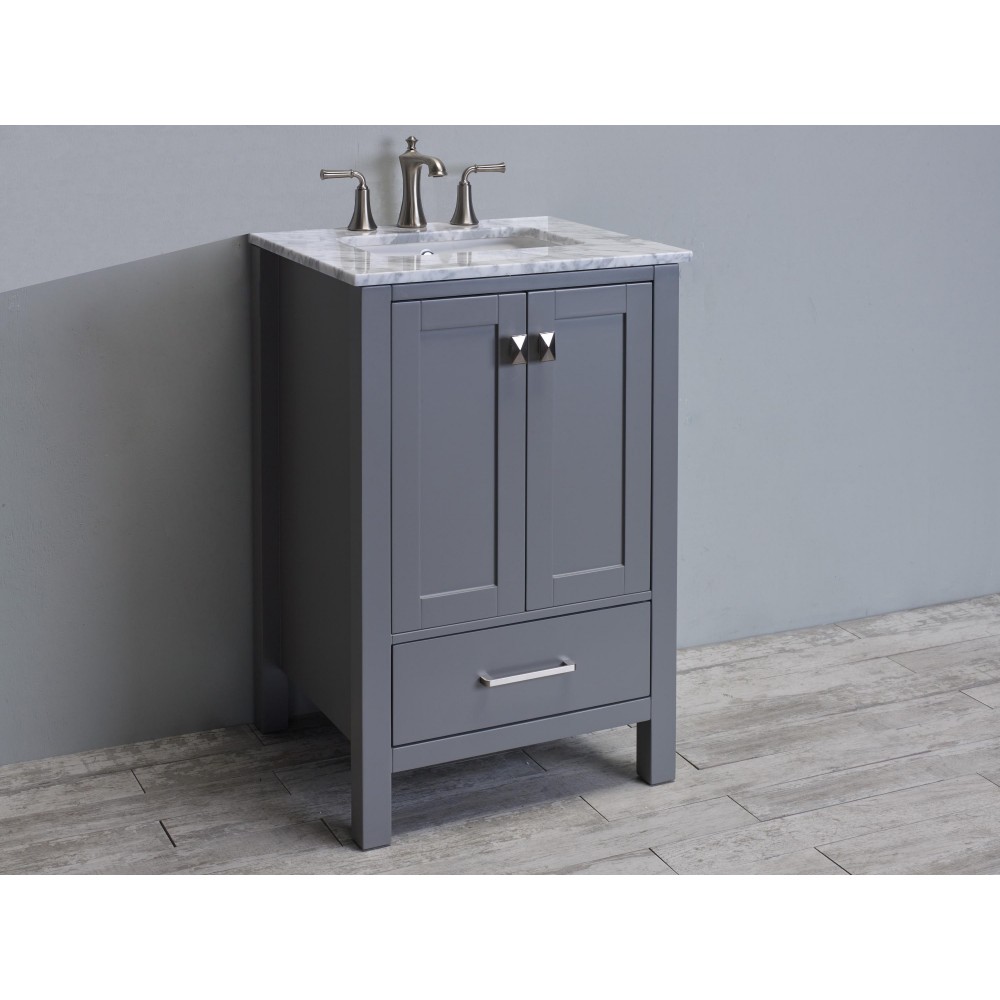 Eviva Aberdeen 24" Gray Transitional Bathroom Vanity w/ White Carrara Top