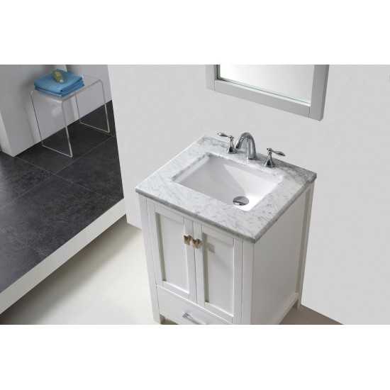 Eviva Aberdeen 24" White Transitional Bathroom Vanity w/ White Carrara Top