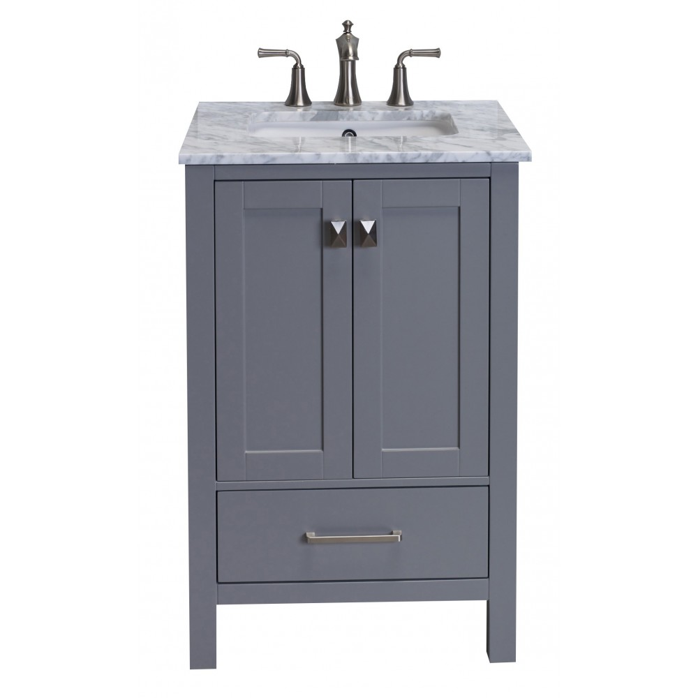 Eviva Aberdeen 30" Gray Transitional Bathroom Vanity w/ White Carrara Top