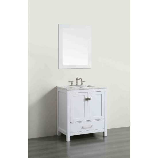 Eviva Aberdeen 30" White Transitional Bathroom Vanity w/ White Carrara Top