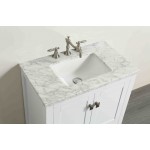 Eviva Aberdeen 30" White Transitional Bathroom Vanity w/ White Carrara Top