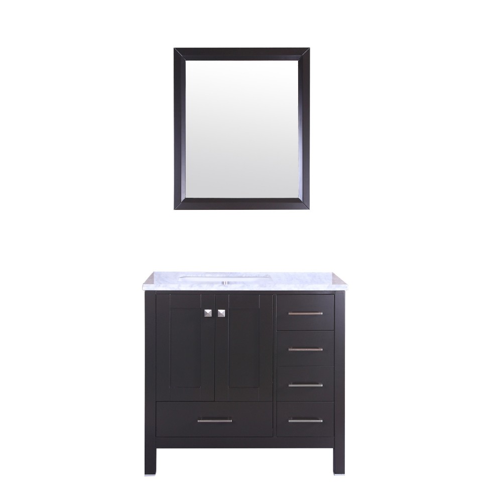 Eviva Aberdeen 36" Espresso Transitional Bathroom Vanity w/ White Carrara Top