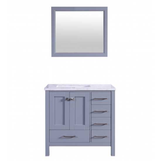 Eviva Aberdeen 36" Gray Transitional Bathroom Vanity w/ White Carrara Top