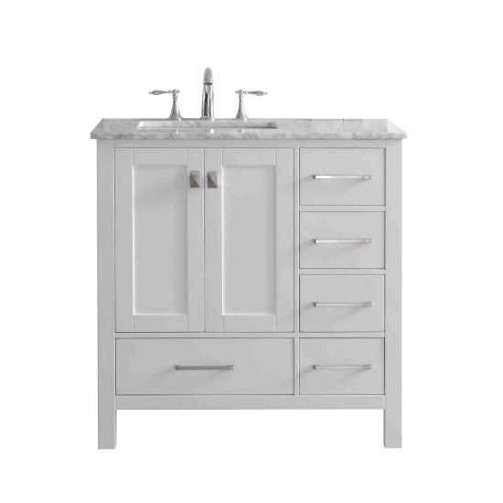 Eviva Aberdeen 36" White Transitional Bathroom Vanity w/ White Carrara Top