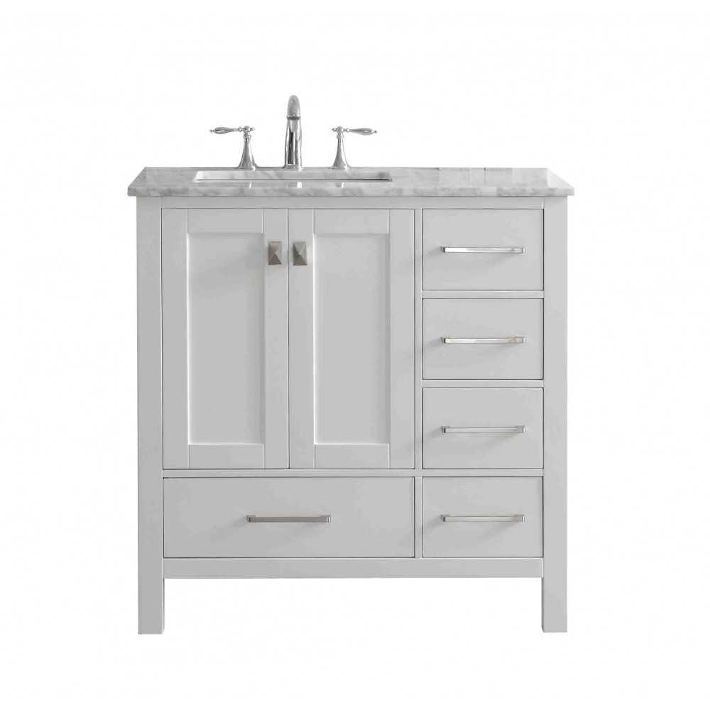 Eviva Aberdeen 36" White Transitional Bathroom Vanity w/ White Carrara Top