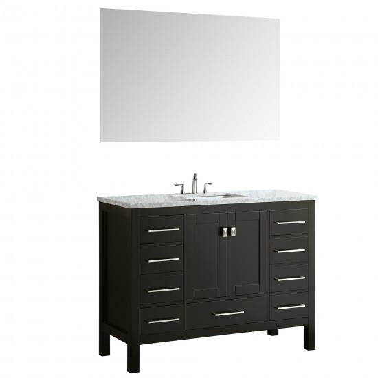 Eviva Aberdeen 42" Espresso Transitional Bathroom Vanity w/ White Carrara Top